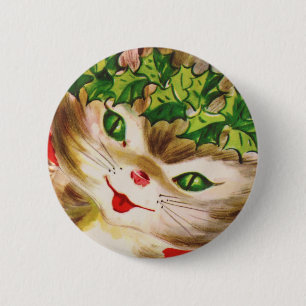 vintage Christmas kitty 6 Cm Round Badge
