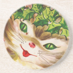 vintage Christmas kitty Coaster