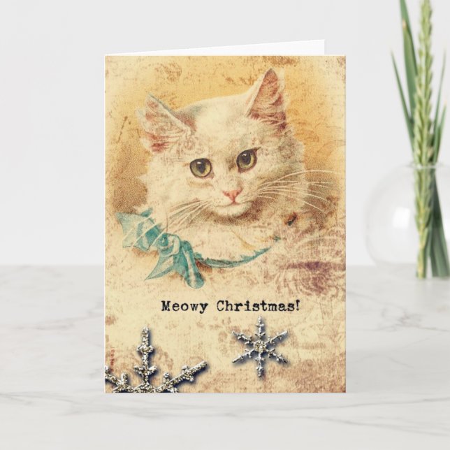 Vintage Christmas Kitty Holiday Card (Front)