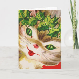 vintage Christmas Kitty Holiday Card