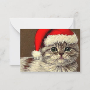 Vintage Christmas Kitty Wearing Santa Hat Card