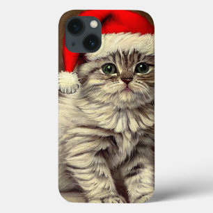 Vintage Christmas Kitty Wearing Santa Hat iPhone 13 Case