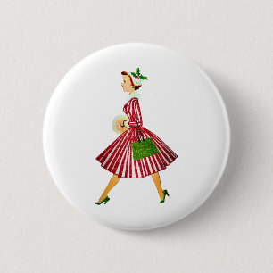 vintage christmas lady 6 cm round badge