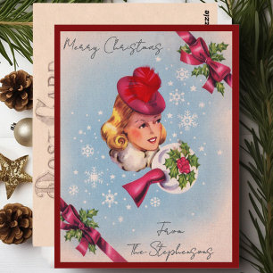 Vintage Christmas Lady Custom Name Postcard