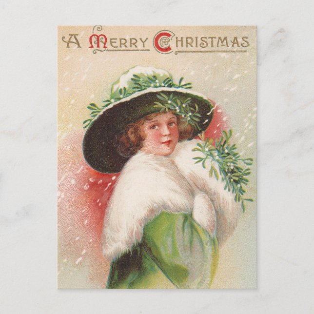 Vintage Christmas Lady Holiday postcard (Front)