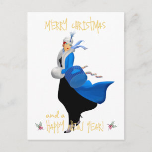 Vintage Christmas lady Merry Christmas greeting Postcard