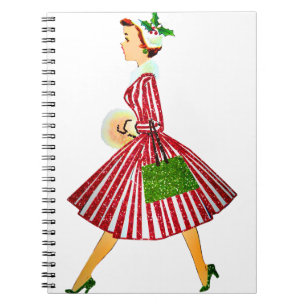 vintage christmas lady notebook