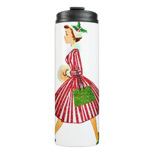 vintage christmas lady thermal tumbler