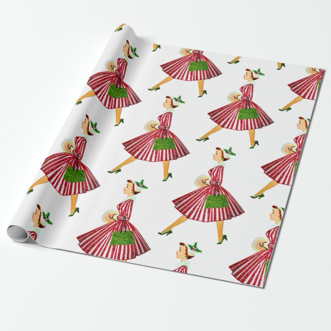 vintage christmas lady wrapping paper (Unrolled)