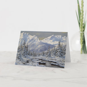 Vintage Christmas Landscape with Snow Mountains Card