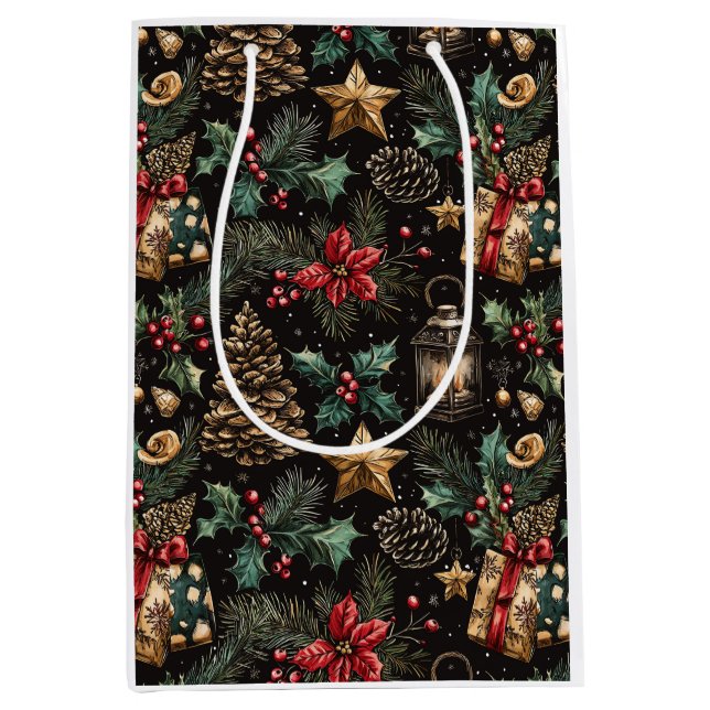 Vintage Christmas Lanterns Medium Gift Bag (Front)