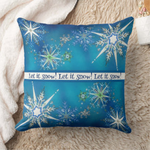 Vintage Christmas "Let It Snow" Snowflake Cushion