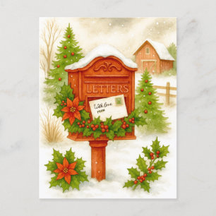 Vintage Christmas Letters Cozy Winter Postcard