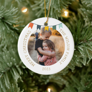 Vintage Christmas Light Ornament Family Photo
