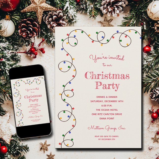 Vintage Christmas Light Strand Holiday Invitation (Vintage Christmas light strand party invitations - INSTANT DOWNLOAD and/or PRINTED)