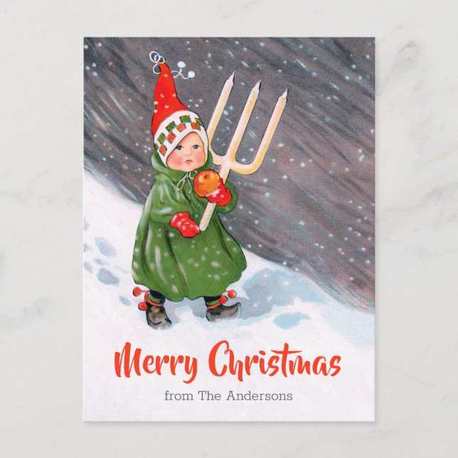 Vintage Christmas Little girl snow candles CC0319  Postcard (Front)