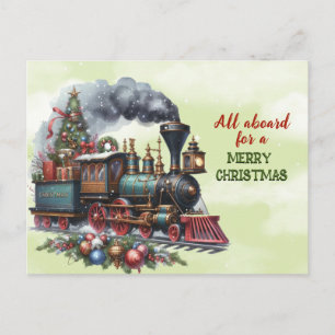 Vintage Christmas Locomotive Train Postcard