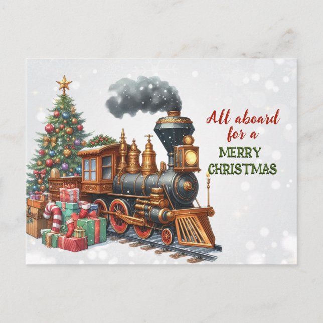 Vintage Christmas Locomotive Train Postcard (Front)