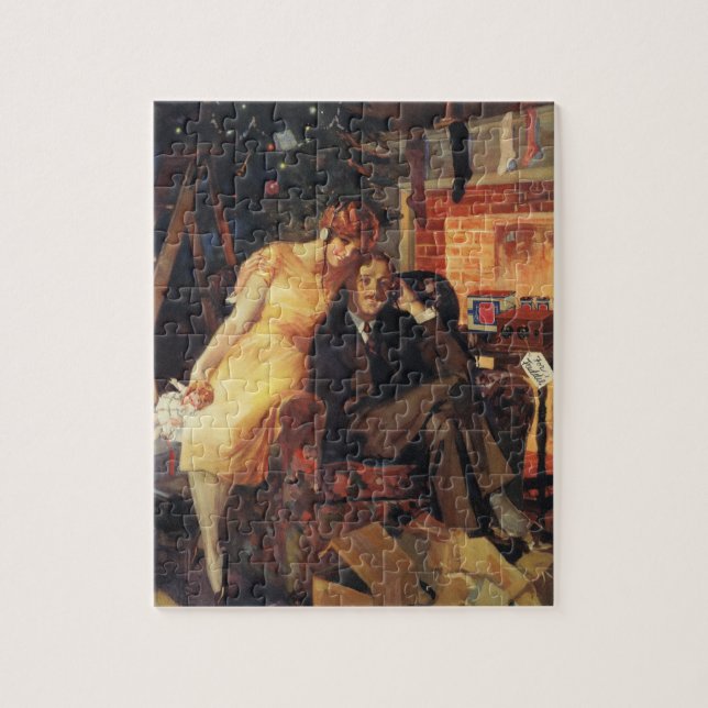 Vintage Christmas, Love and Romance Couple Jigsaw Puzzle (Vertical)
