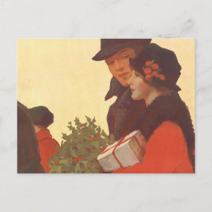 Vintage Christmas, Love and Romance Gift Shopping Holiday Postcard