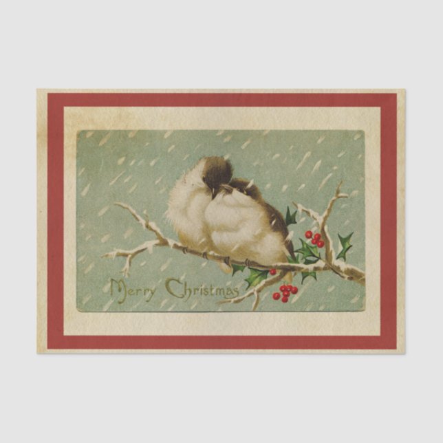 Vintage Christmas Lovebirds Tissue Paper (Front)