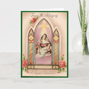 Vintage Christmas Madonna Custom Name Blank Inside Holiday Card