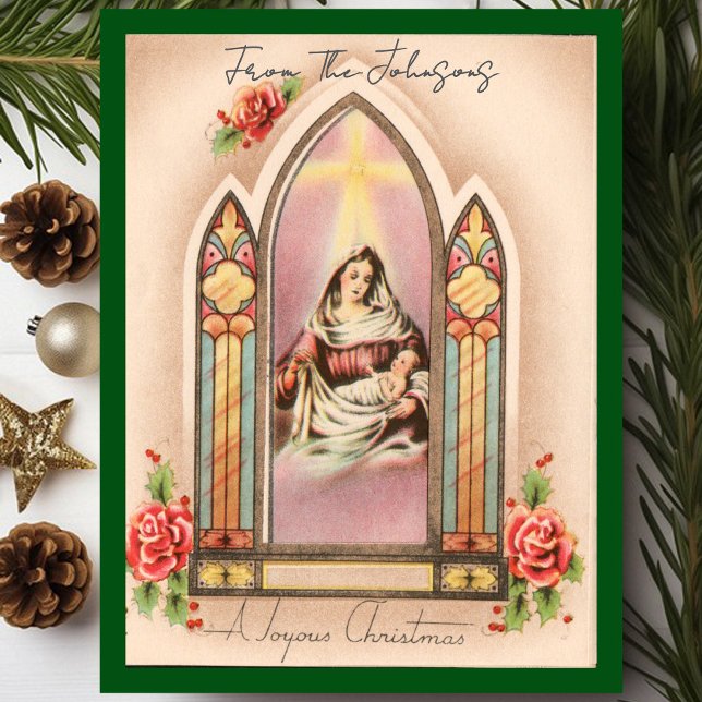 Vintage Christmas Madonna Custom Name Holiday Postcard (Creator Uploaded)