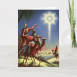 Vintage Christmas, Magi and the Star of Bethlehem Holiday Card<br><div class="desc">Easy to customise Christmas card. Vintage illustration religious Merry Christmas holiday image featuring the three wise men travelling by camel and the Star of Bethlehem. The bright star high in the dark night sky revealed the birth of Jesus Christ to the Biblical wisemen and led them through the desert to...</div>