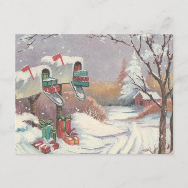 Vintage Christmas Mail Holiday Postcard (Front)