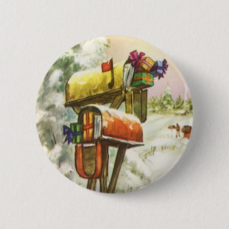 Vintage Christmas, Mailboxes in Winter Landscape  6 Cm Round Badge