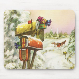 Vintage Christmas, Mailboxes in Winter Landscape  Mouse Pad