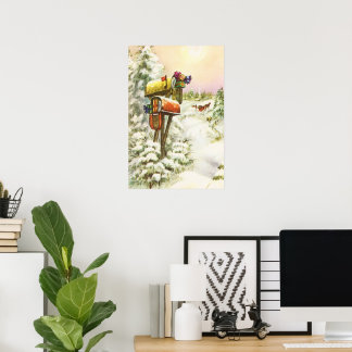 Vintage Christmas, Mailboxes in Winter Landscape  Poster