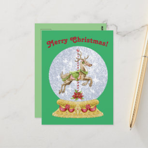 Vintage Christmas Merry Go Round Snowglobe Postcard