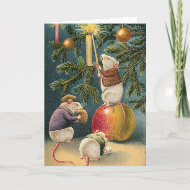Vintage Christmas Mice Card (Front)
