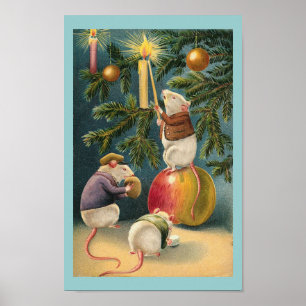Vintage Christmas Mice Poster