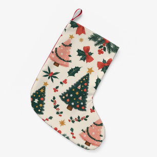 Vintage Christmas Mistletoe & Bows Holiday Small Christmas Stocking