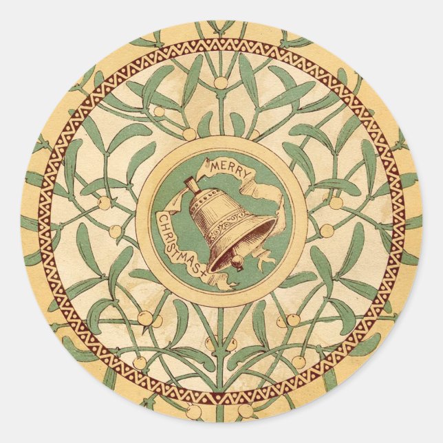 Vintage Christmas Mistletoe Classic Round Sticker (Front)