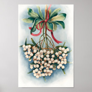 Vintage Christmas Mistletoe Magic Wall Art Print
