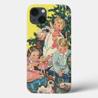 Vintage Christmas Morning, Children Opening Gifts iPhone 13 Case