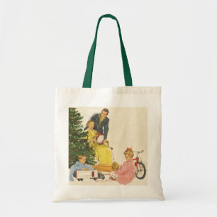 Vintage Christmas Morning, Family Opening Presents Tote Bag