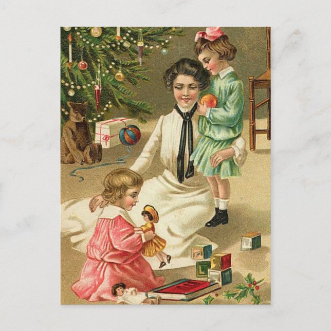 Vintage Christmas Morning Postcard (Front)