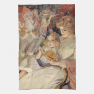 Vintage Christmas, Mother Reading Bedtime Story Tea Towel