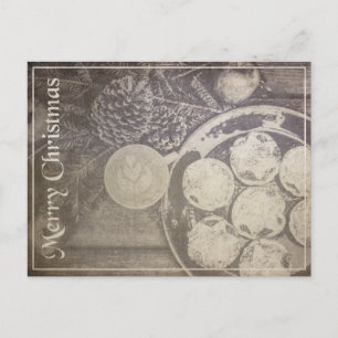 Vintage Christmas Motif with Cookies and Coffee Holiday Postcard