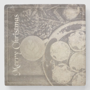 Vintage Christmas Motif with Cookies and Coffee Stone Coaster