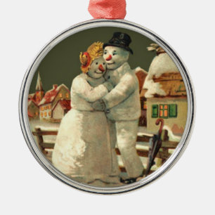 Vintage Christmas Mrs. & Mrs Snowman Metal Tree Decoration