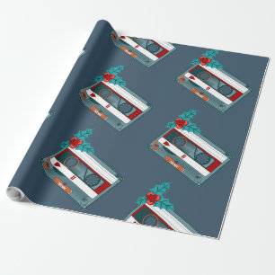 vintage christmas music cassette tape wrapping paper