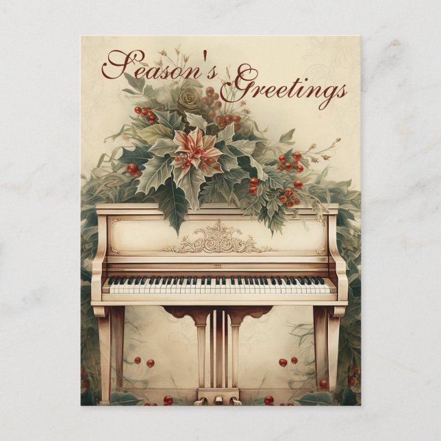 Vintage Christmas Music Grand Piano Greenery Holiday Postcard (Front)