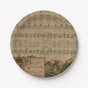 Vintage Christmas Music Sheet Holiday Paper Plate