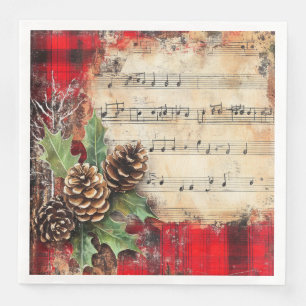 Vintage Christmas Musical Notes Pine Cones Holiday Napkin