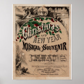 Vintage Christmas Musical poster decor
